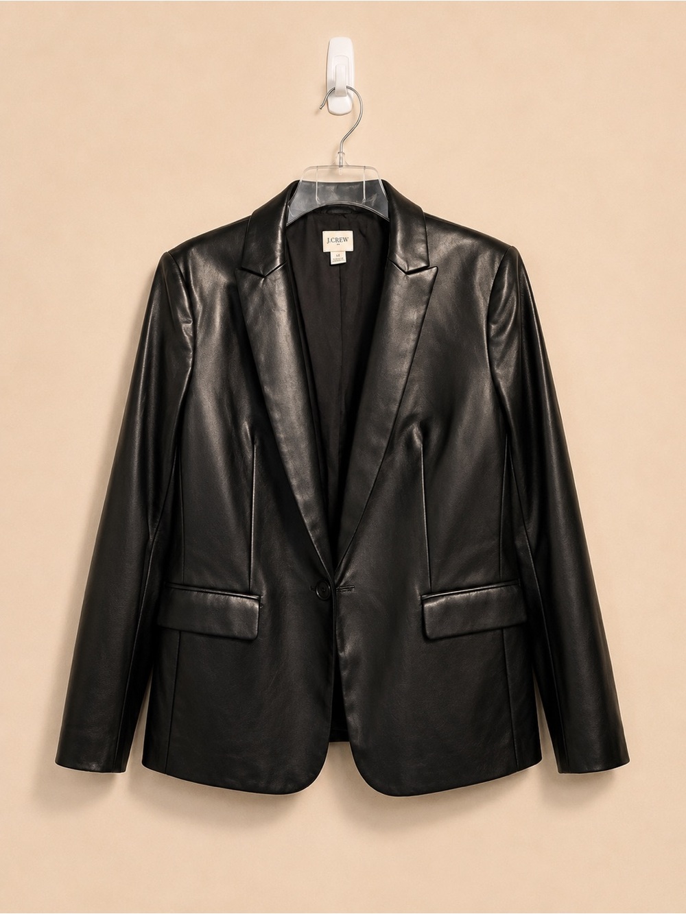 J.Crew Factory Faux Leather Blazer 12P | Black Petite Tailored Jacket Like New
